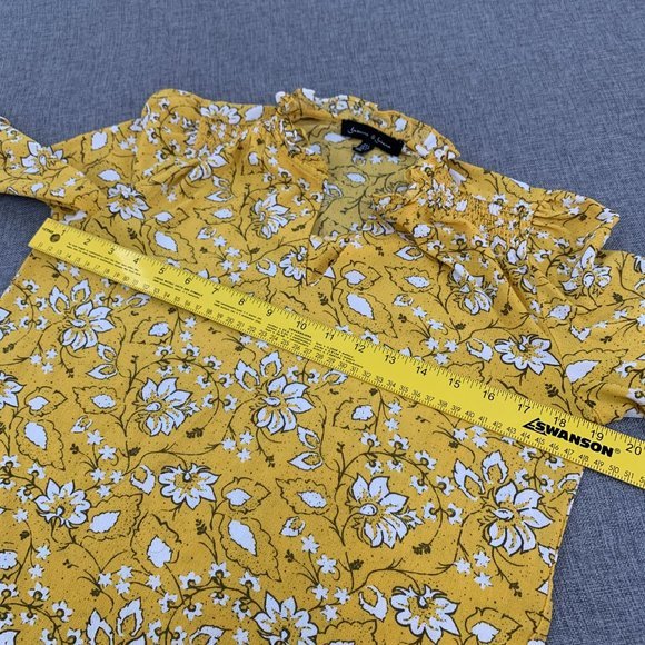 Jasmine & Juliana Yellow Floral‎ Blouse Small 3/4th Sleeves Ruffled Neckline - Picture 11 of 15